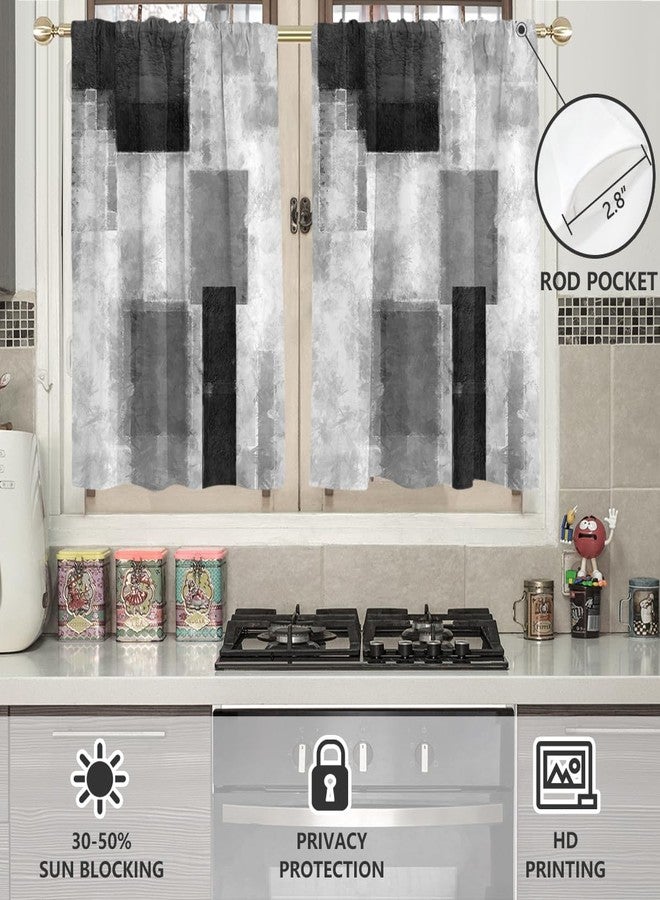 AAtter Black Grey and White Window Curtains for Kitchen Gray Art Abstract Aesthetic Small Short Home Living Room Bedroom Bathroom Drapes Treatment Tiers Fabric 1 Pair, 27.5" W x 36" L, Modern - Image 2